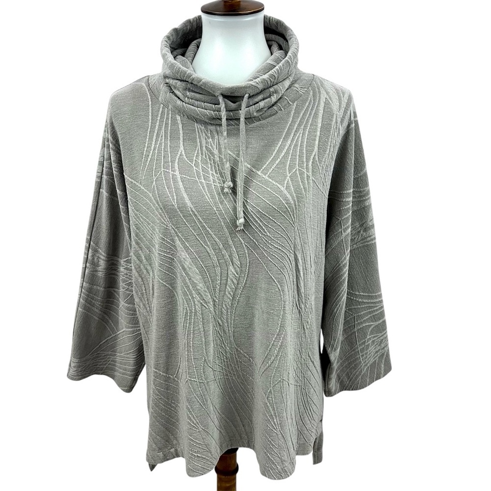 ISCA Grey Artsy Abstract Print Lagenlook Pullover Cowl Neck Tunic Top